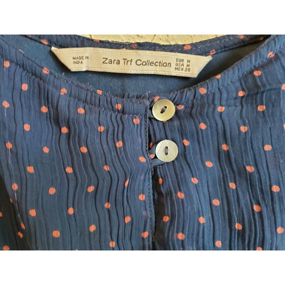 ZARA TRF COLLECTION Women Dress Size M Navy Blue Pink Polka Dots Spaghetti Strap - Picture 3 of 7